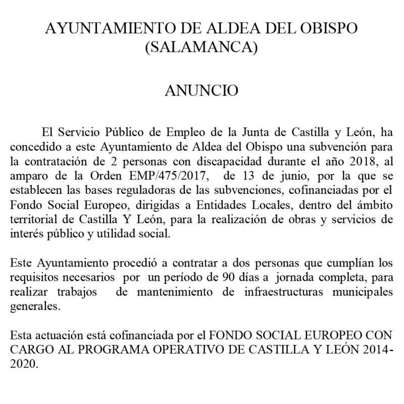 Contratación de 2 personas con discapacidad